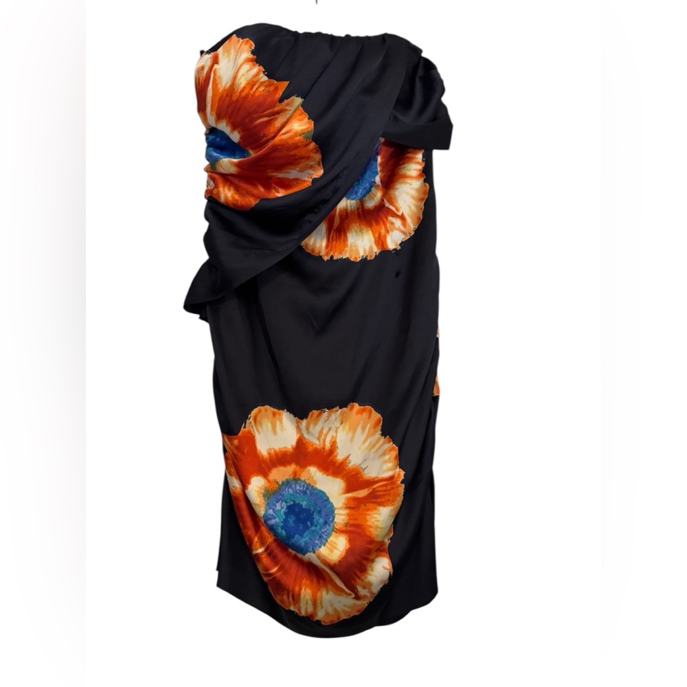 Banana Republic Black and Orange Floral strapless dress ruching on both sides